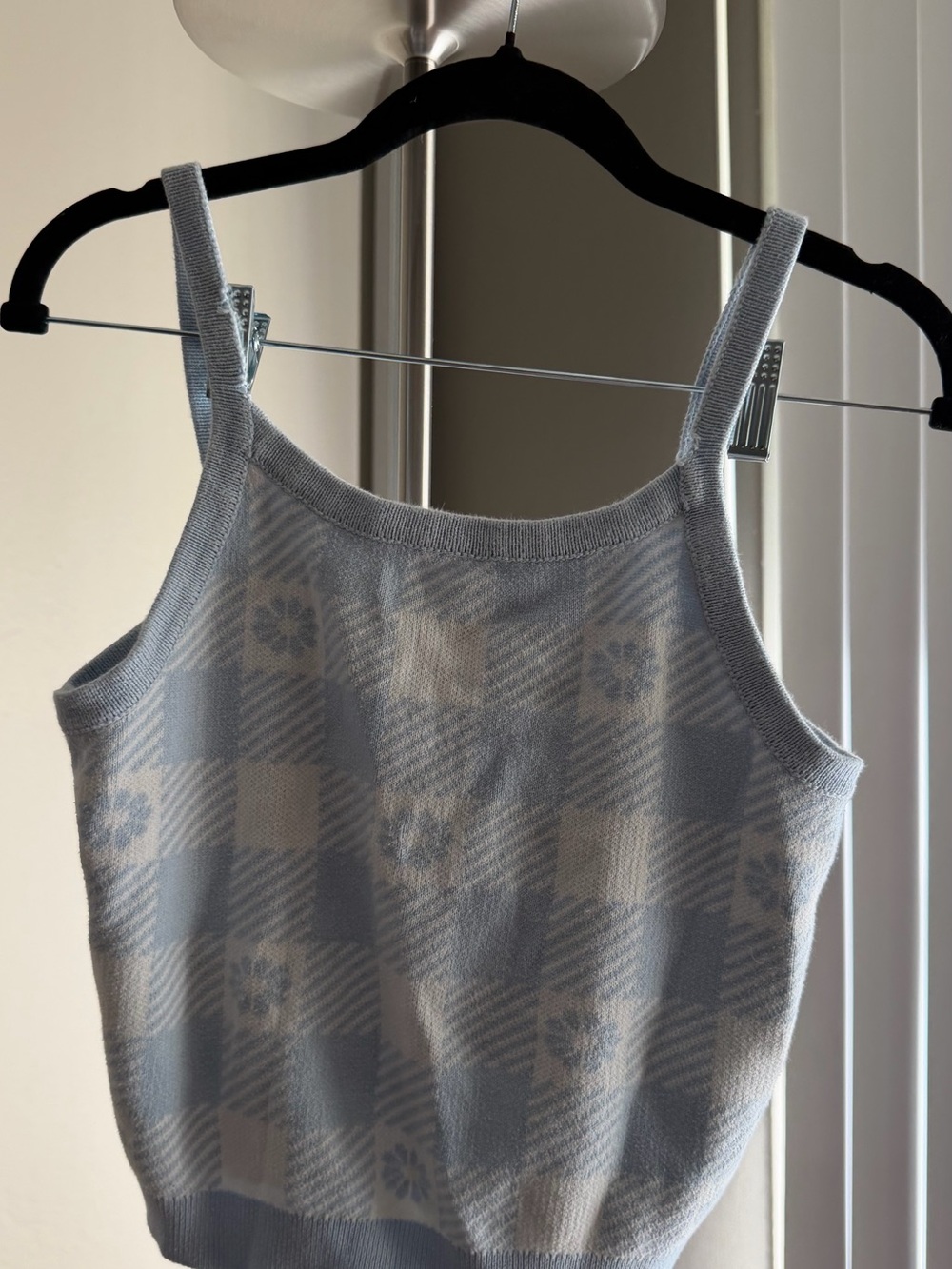 Old Navy Light Blue and Cream Check Knit Camisole
